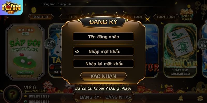 Giao diện tạo tài khoản cổng game IWIN Club chuẩn xác
